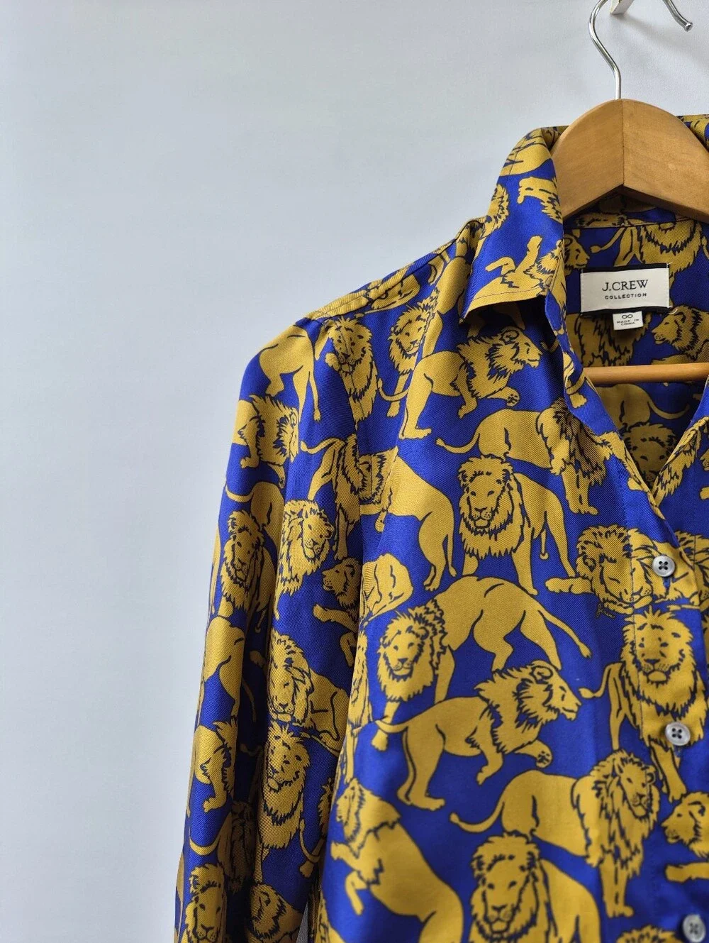 J.Crew Collection Silk Twill Button Up Shirt Sleepy Lions Size 00 Animal Print